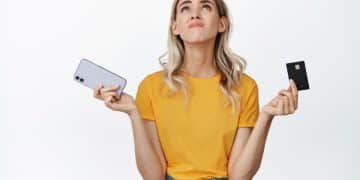 Mulher em dúvida sobre Como escolher cartão de crédito.