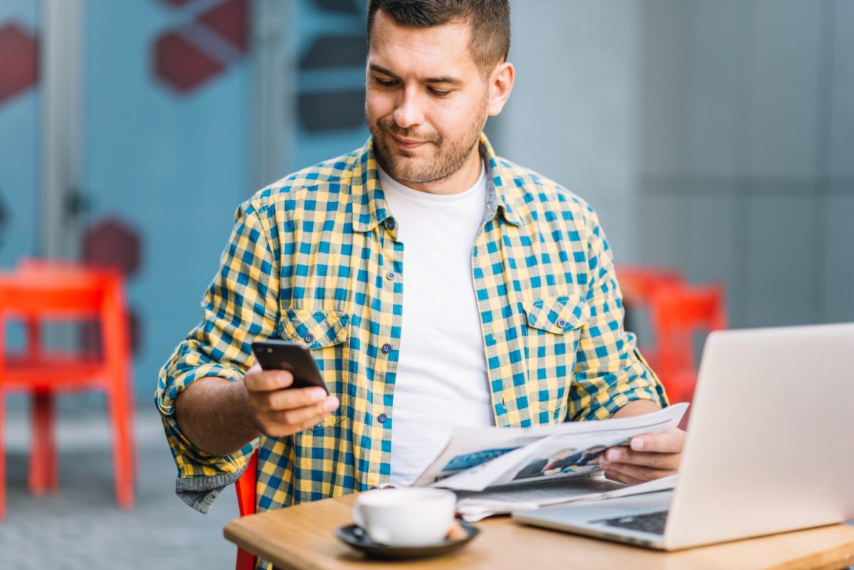 A man doing a Wire transfer.