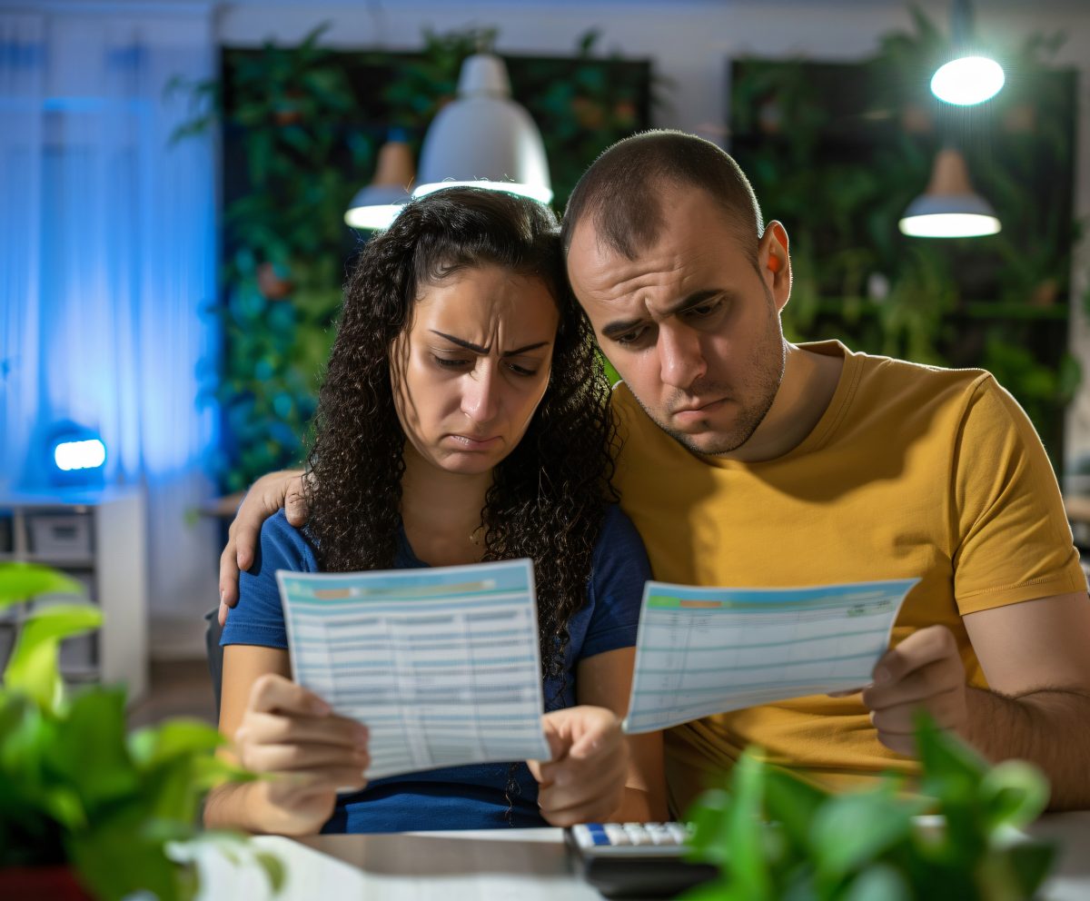 Pessoa analisando despesas familiares e possível economia com a tarifa social de água e esgoto.